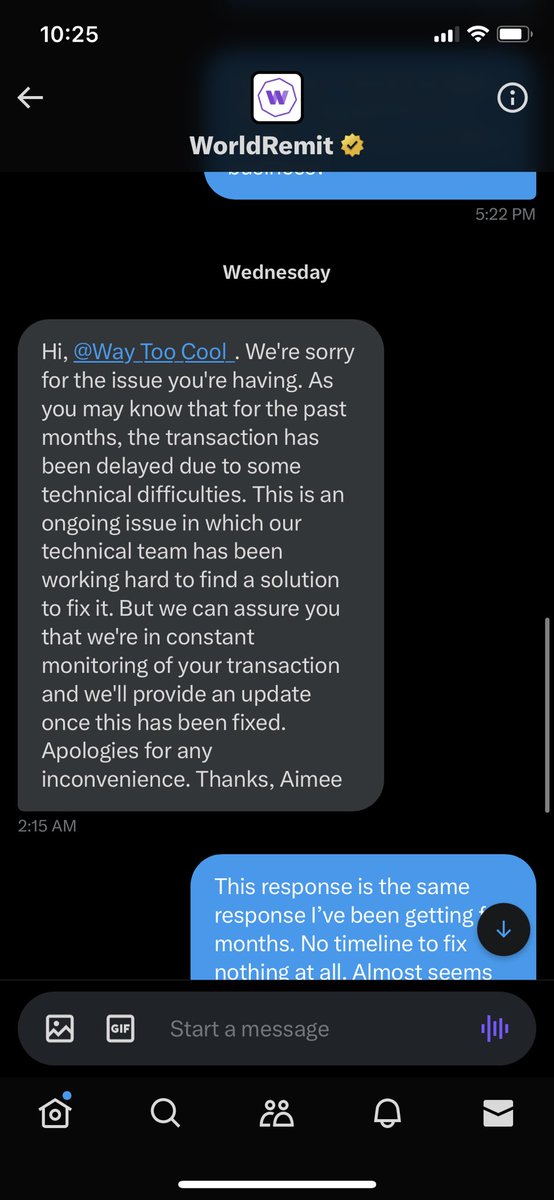 Way_Too_Cool_'s tweet photo. @WorldRemit Do you call this service? FYI I have received no email or call from you for over a month! This is a transaction still pending after 2 months. Absolutely unacceptable. Please don’t ask me to Dm you again. If you check your DM you will see all the information you need. https://t.co/a9x7jyOdHs