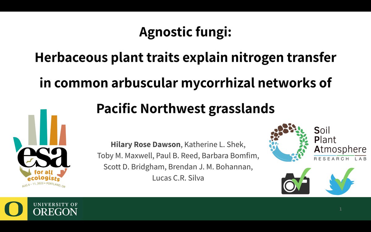 At 2PM today I’m presenting my work at #ESA2023 on AM fungi, PNW grasslands, and nitrogen transfer in B115. Come by to the Aboveground-Belowgrounds Interaction 2 session to learn more!