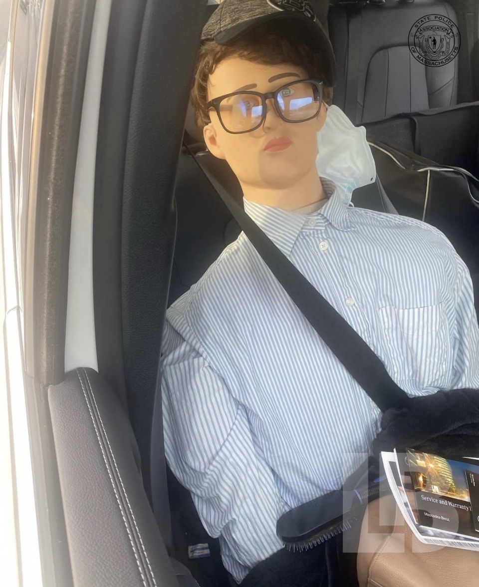 A South Boston Barracks State Trooper pulled over a Mercedes-Benz earlier this week for traveling in the HOV lane with a mannequin as a passenger, who was wearing his seatbelt. The mannequin, unlike the driver, did not receive any citations since he was wearing his seatbelt.
