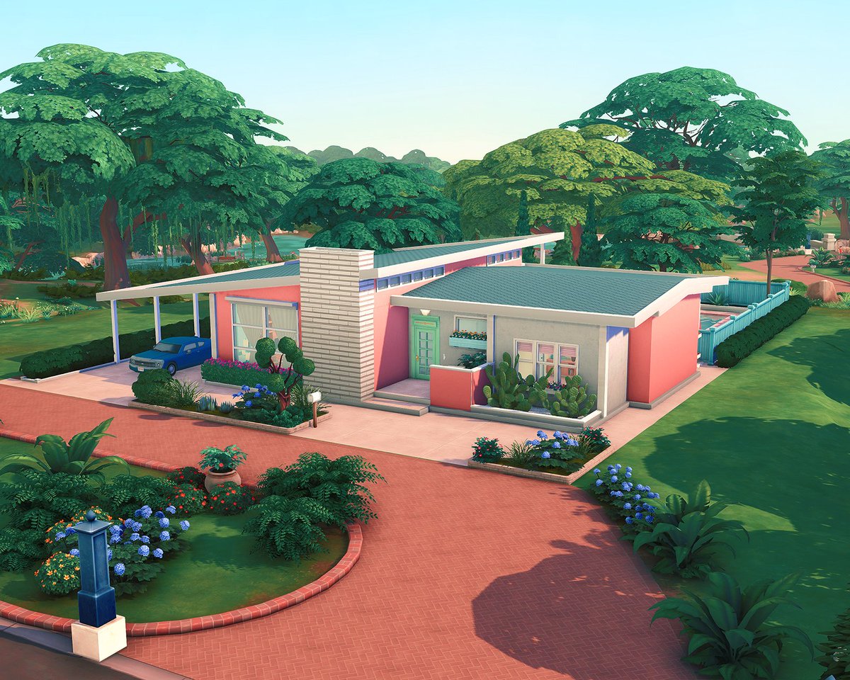 1950s Mid-Century Modern Family Home 🏡 No CC and available for download on the gallery! My EA ID is volcantdoit 🍨 #TheSims4 #showusyourbuilds
