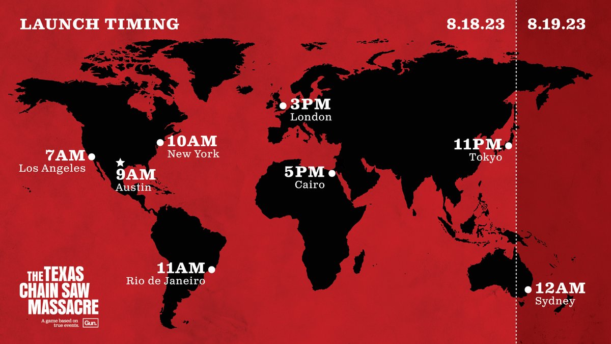The Texas Chain Saw Massacre releases globally at 10 AM EST on Friday, August 18th.

Here's what that looks like worldwide: