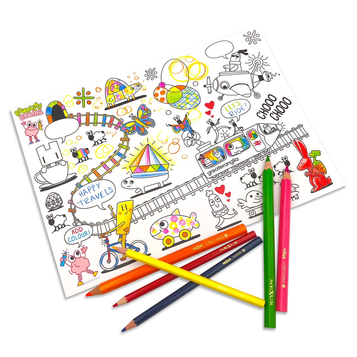 LowestoftCentr1's tweet photo. Do your children love colouring? If so do bring them to #Lowestoft station on Sat as we launch @WherryLines &amp; @BitternLine #BouncingBrains #HappyTravels colouring books with artist Matt Jones. Books aim to help those with anxiety when travelling by train. #CommunityRail https://t.co/idaF2gXgA5