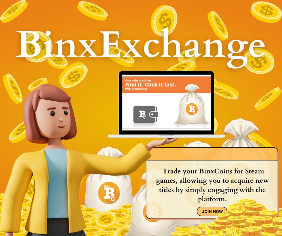 binxtv's tweet photo. ๐๐ฎ Trade like a pro on BinxExchange! Convert your hard-earned BinxCoins into thrilling Steam games effortlessly. Elevate your gaming collection by just being part of the action. It's time to level up! ๐๐ฐ #BinxExchange #TradeForSteamGames https://t.co/3jg3IB9fMX