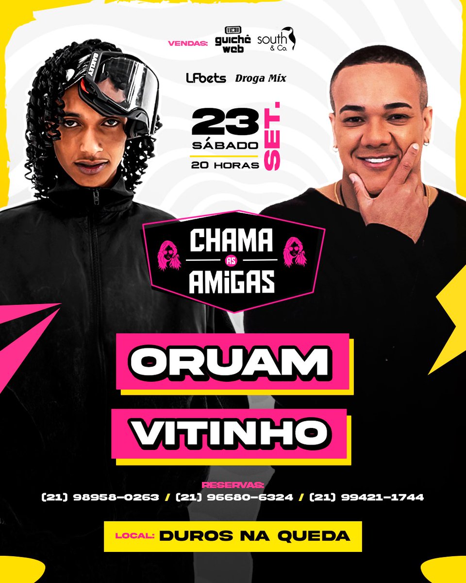 AmigasChama's tweet photo. VOLTAMOS! 🔥
-
Com muito prazer anunciamos pra vocês 

VITINHO
ORUAM

- Dia 23 de Setembro - SÁBADO
📍Sítio Duros na queda.

Camarotes:
(21) 98958-0263
(21) 96680-6324
(21) 99421-1744 https://t.co/nx2hS6bsBN