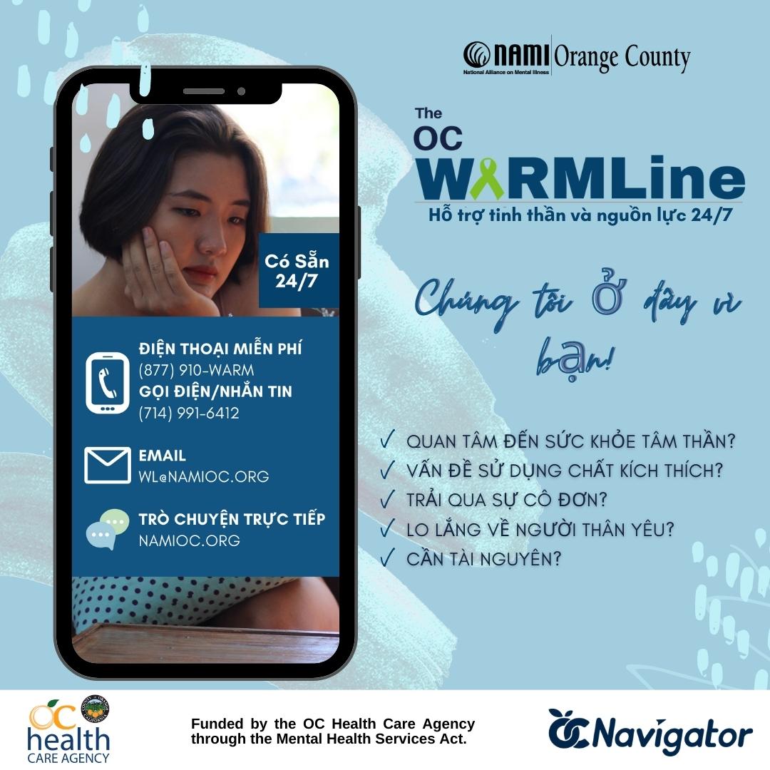 NAMIOC's tweet photo. The NAMI-OC WarmLine is available 24/7 through talk, text and chat to provide emotional support and resources in multiple languages, such as Vietnamese, Spanish, Farsi, and English!
📞714-991-6412
🖥️https://t.co/CSnAKxXZ3R
#warmline #orangecounty #mentalhealth #notalone #nami https://t.co/54F8SLn4d6