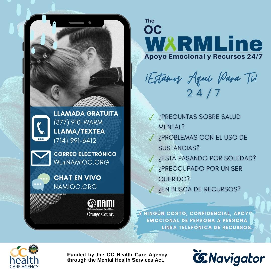 NAMIOC's tweet photo. The NAMI-OC WarmLine is available 24/7 through talk, text and chat to provide emotional support and resources in multiple languages, such as Vietnamese, Spanish, Farsi, and English!
📞714-991-6412
🖥️https://t.co/CSnAKxXZ3R
#warmline #orangecounty #mentalhealth #notalone #nami https://t.co/54F8SLn4d6
