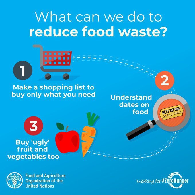 UN's tweet photo. Millions of tonnes of food are wasted every year. The majority of this food loss takes places in households.

From using a shopping list to understanding expiration dates, @FAO has tips on how you can reduce food waste in your home: https://t.co/G6w0wFvaX4 https://t.co/KxjrbtR7O7