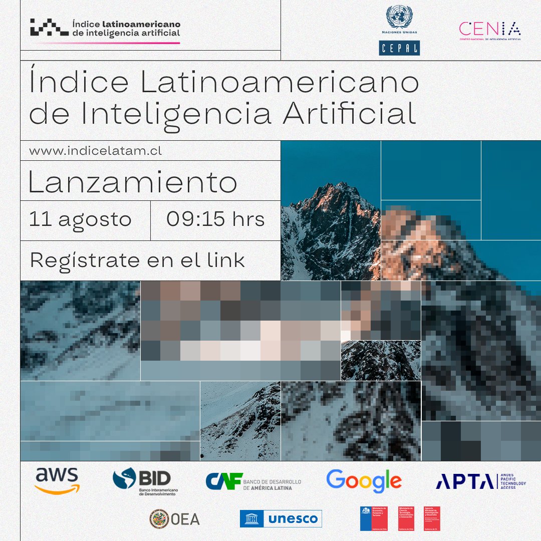 🙋¡Acompáñanos!
¿Te interesa saber cuál es el estado actual de la #IA en #AméricaLatina?
Mañana viernes 11 de agosto se presentará en la #CEPAL el primer Índice Latinoamericano de #InteligenciaArtificial!
📺 live.cepal.org/ia/
ℹ️ bit.ly/47gpmk6
#IndiceLatamIA