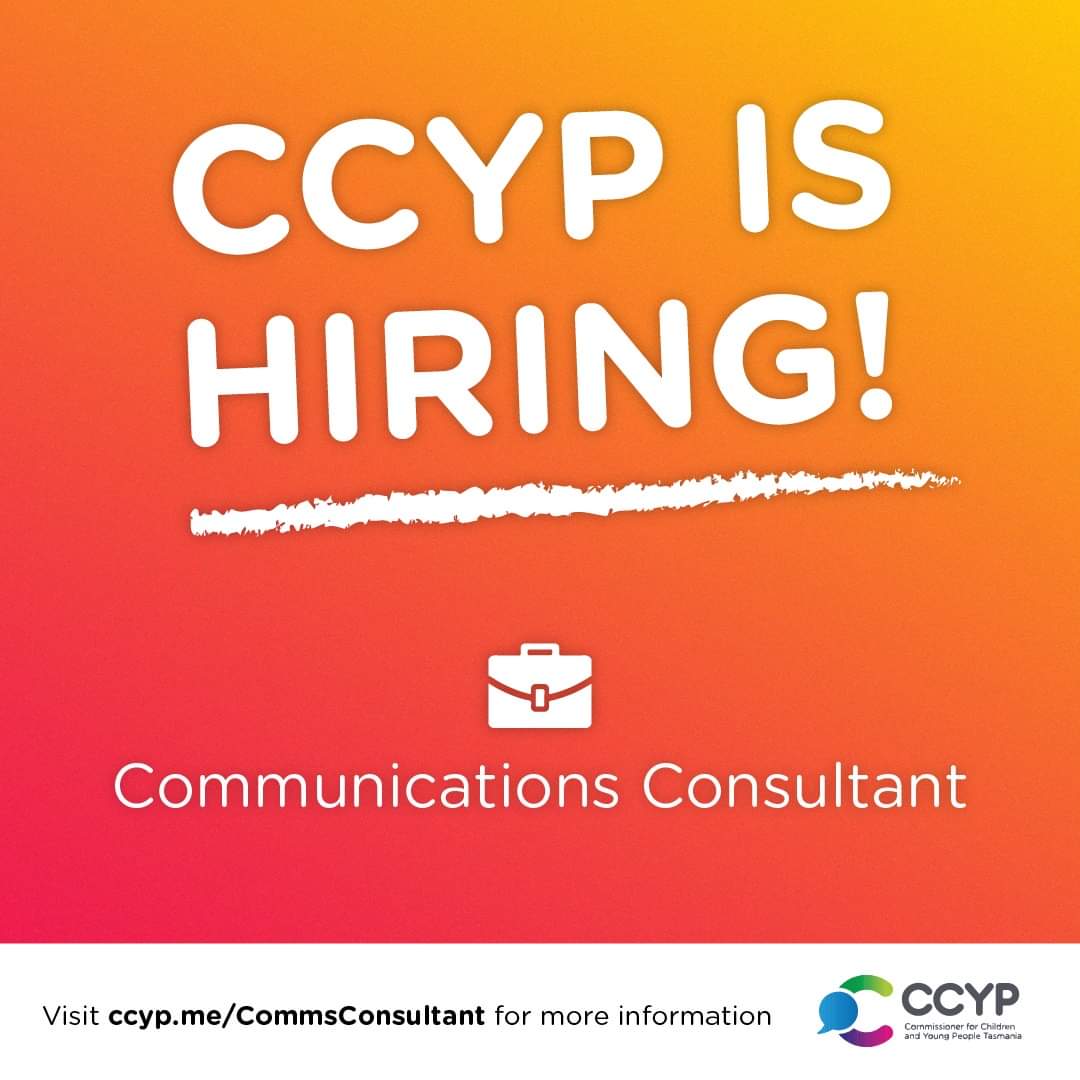 Child_Comm_Tas's tweet photo. The Commissioner is looking for a Communications Consultant to join the CCYP team 💬

Applications close Sunday 20 August 2023.

🔗 https://t.co/V28xALBp5o https://t.co/tNPO2v1w5l