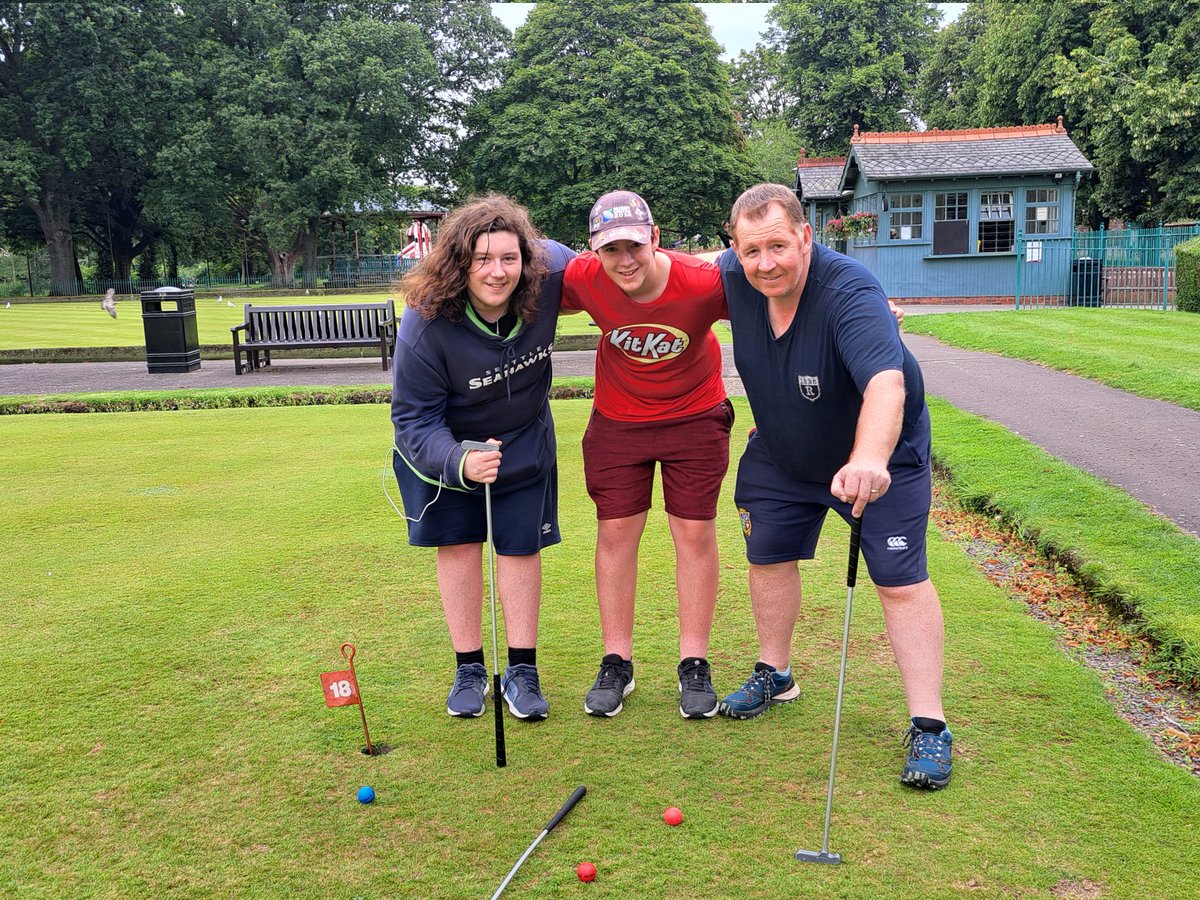 DougProp's tweet photo. Spot of putting at Dock Park, Dumfries waiting to be able to check in to tonight's hotel- and the Young Props traditional maze photo #PropsOnTour https://t.co/cXNcGMVbOe