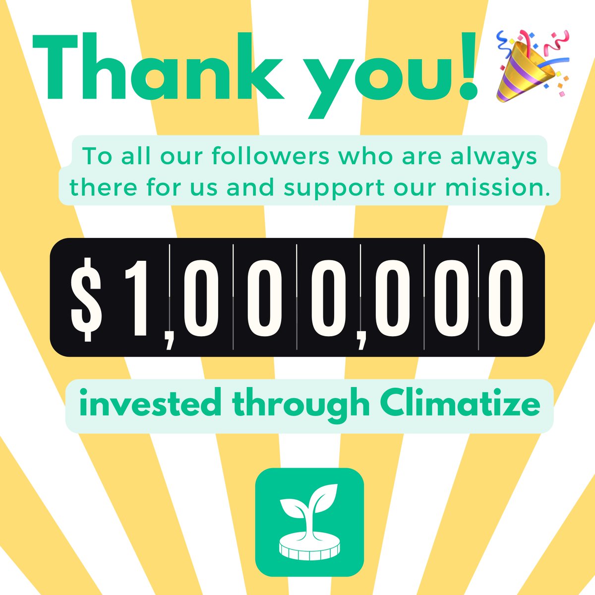 🎉 Over $1 million has been invested in renewable energy projects through Climatize! 🎉 In just 3 months since our launch we've built a community of investors who are passionate about investing in the energy transition. Please note that investment risks do apply.