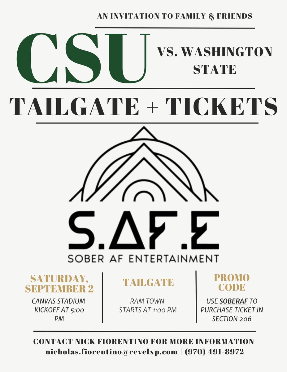 Sober AF Entertainment is bringing more sober events. The tailgate starts at 1 pm.  Seating is available in the Sober seating section!
csurams.evenue.net/cgi-bin/ncomme… 
Enter Code: SOBERAF