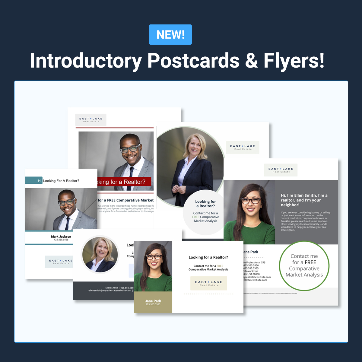 Introduce yourself to a whole neighborhood and farm for new leads with our Introductory Postcards and Flyers. Customize and print at home or order professional prints with free ground shipping everyday!
#realestate #realestatemarketing #marketleader