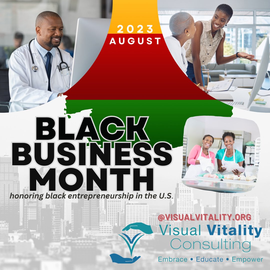 VisualVitality's tweet image. Celebrating Black Business Month in the U.S., recognizing the significant contributions to the economy and to communities made by black-owned businesses and entrepreneurs across the nation. #blackownedbusiness #smallbizdc #BuyBlack