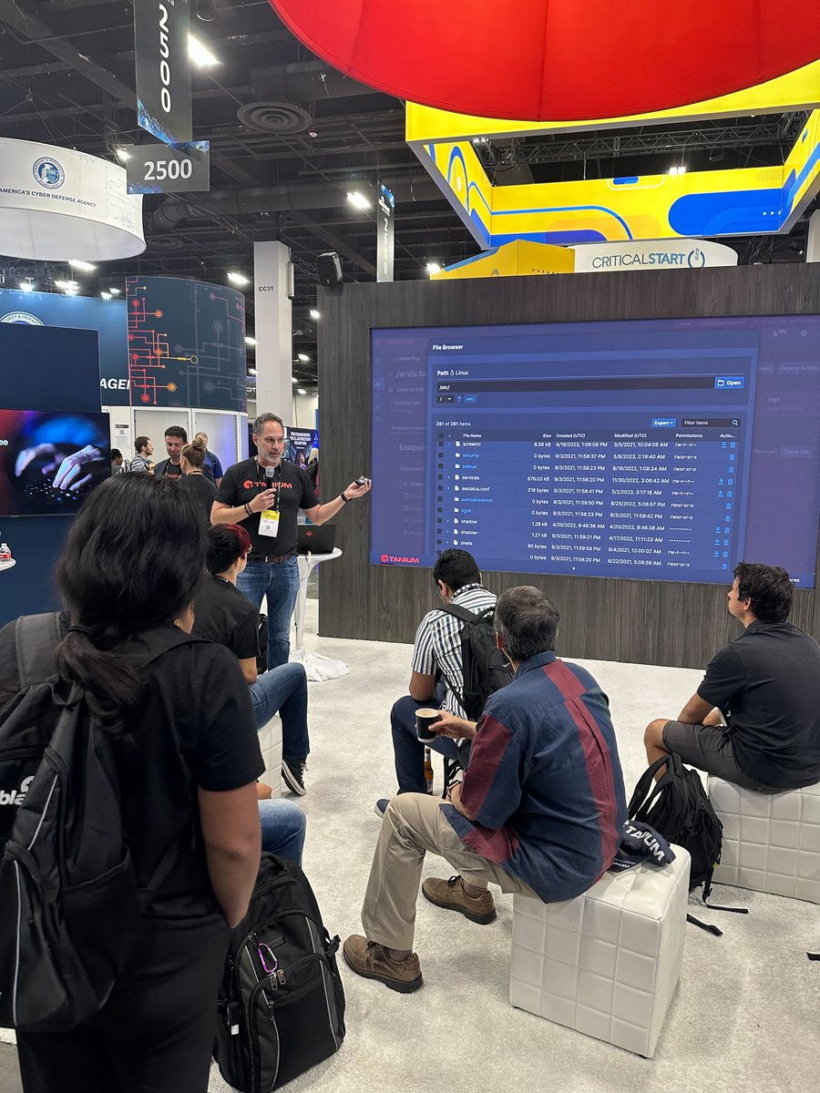 Tanium's tweet image. Lots of action today at the booth while #Tanium&apos;s Erik Gaston and Thomas Akin show live demos and share why having a positive #digitalemployeeexperience is critical. 

#BHUSA