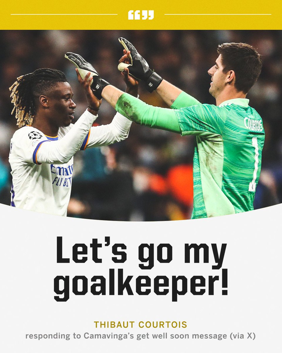 ESPNFC's tweet photo. Camavinga sent Courtois a well wishes message after the goalkeeper tore his ACL.

Courtois' reply is priceless 😂 https://t.co/eXL0GYFIE6