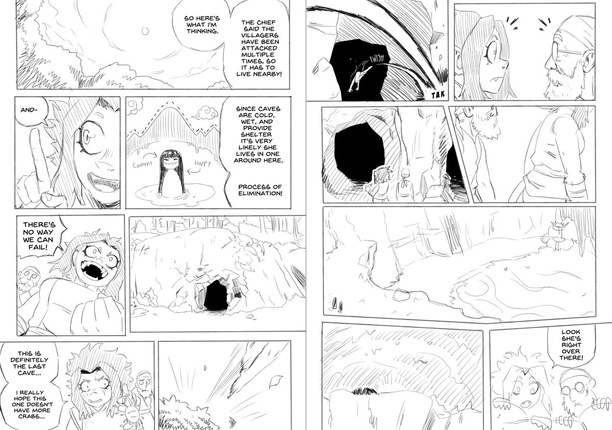 The opening to my oneshot for @Saturday_am 's #summerofmanga 2023 -- SCARLET VAGABOND -- was originally much different!

Though, I did remix some panels.

If you'd like to see how it changed go read the full 20 page manga FOR FREE at at 
app.SATURDAY-am.com