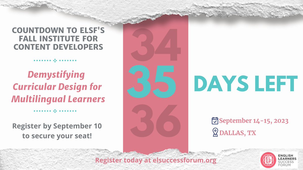 The deadline to receive a priority feedback slot from our team and book hotels at the discounted group rate has been extended to AUGUST 31st! Register and take advantage of this opportunity today!  #ELL #MLL #edchat #mathlearning #STEMeducation #ELA #HQIM elsuccessforum.org/news/demystify…