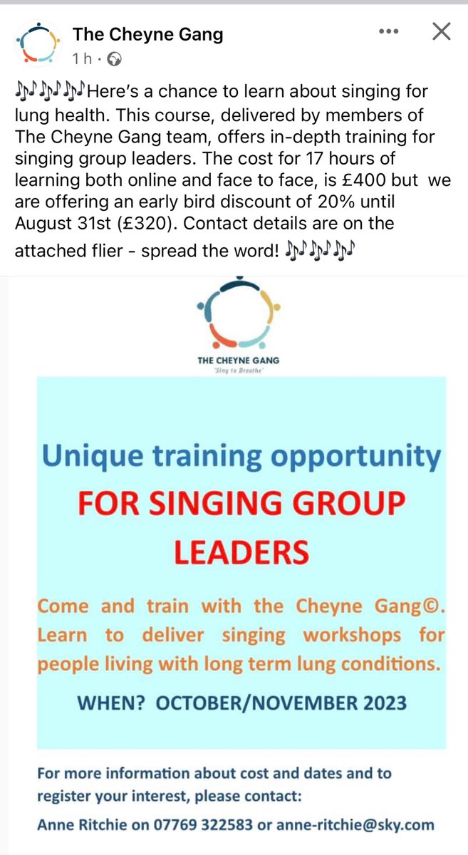 More details of our Singing for Breathing course running this October with an early bird discount #singtobreathe #COPD @CreativeScots @LoveMusicScot @MakingMusic_SC @SingingSpheres @ScotSingHealth @Singinthecity