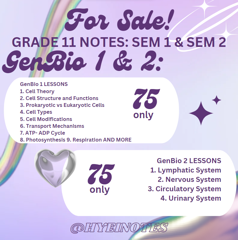 wonwonzaj's tweet image. ꒰ ❛ wts lfb ph  ꒱

 ₊˚✧ grade 11 STEM GENERAL BIOLOGY 1&amp;amp;2 
notes for sale❕
⤷ ₱75 per subject! GET 2 FOR ONLY ₱130

- pdf &amp;amp; printable   
- payments first policy   
- no refunds   
- mop: gcash/paymaya  
- will send via gmail   
dm to avail !