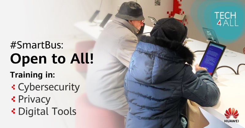 HUAWEI_TECH4ALL's tweet photo. As well as children, the Italy #SmartBus opened its doors to adults to ramp up their knowledge of #cybersecurity, privacy &amp; digital tools. Now, that’s digital inclusion! Retweet to show support &amp; read more: https://t.co/QDwOmyI5Ih #DigiSkills #TECH4ALL @ParoleOstili