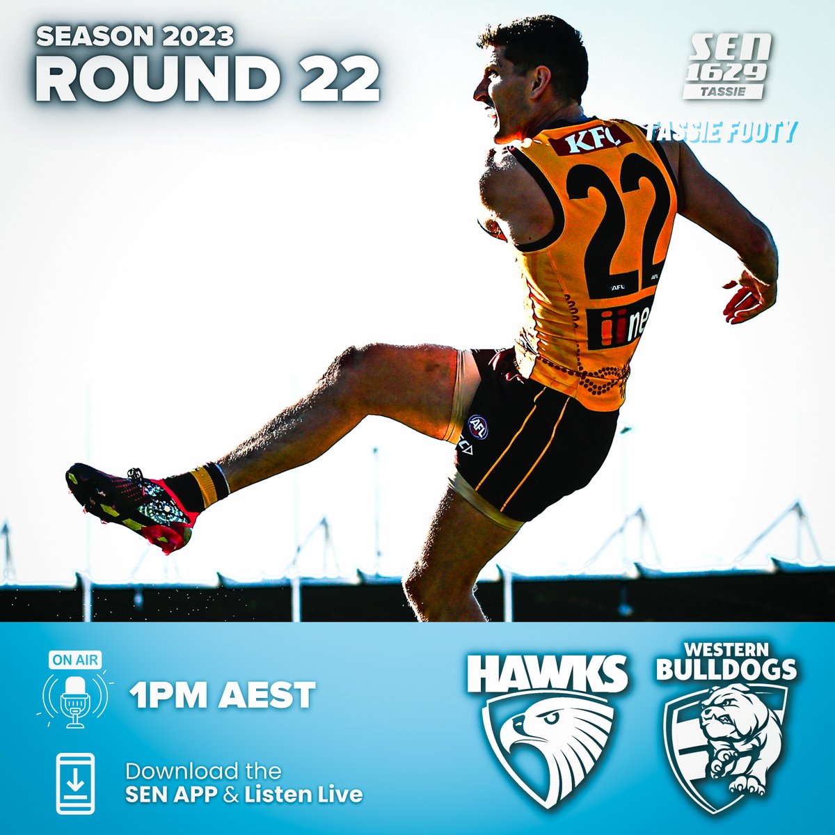 SENTassie's tweet photo. 🛳️ Tassie footy fans! Catch today’s game between the Hawks and Bulldogs 𝐋𝐈𝐕𝐄 on @SENTassie 🍎

👉 Join @lithgowflashman @brentcostelloe &amp; @AceCornelius on the call at @utasstadium 🎙️

📲 https://t.co/3Li43aU13o
📻 https://t.co/5HmiTugLqI

#AFLHawksDogs #TassieFooty https://t.co/d3Taxqugm3