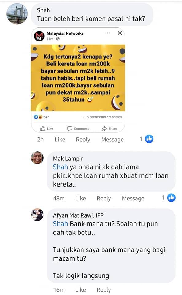 afyanIFP's tweet photo. Ramai tak perasan dan tersilap buat perbandingan hutang kereta dan hutang rumah

Ada orang minta saya komen tentang satu posting yang bertulis:

“Kdg tertanya2 kenapa ye?

Beli kereta loan rm200k

bayar sebulan rm2k lebih..9

tahun habis..tapi beli rumah

loan rm200k,bayar sebulan

pun dekat rm2k..sampai

35tahun”

Rujuk gambar di bawah. Sekali tengok soalan tu dah salah. Tak logik langsung situasi yang diberikan.

Mana mungkin hutang rumah RM200,000 akan jadi ansuran RM2,000 sebulan untuk tempoh pembayaran 35 tahun. Tak munasabah langsung. Sepatutnya ia hanya sekitar RM1,000 sahaja.

Ini yang ramai tak perasan dan tak tahu perbandingan hutang kereta dan hutang rumah. Hutang kereta adalah berdasarkan kadar tetap manakala hutang rumah pula berdasarkan baki hutang terakhir.

Contoh, jika hutang kereta RM200,000 dengan tempoh 9 tahun dengan kadar keuntungan bank ialah 2.85% maka cara kiraannya sangat mudah iaitu:

RM200,000 x 9 tahun x 2.85% = RM51,300. Ini ialah keuntungan yang akan diambil oleh bank.

Jadi, total hutang ialah: RM200,000 + RM51,300 =RM251,300

Jadi, ansuran bulanan ialah: RM251,300 ÷ 9 tahun ÷ 12 bulan = RM2,326.85 sebulan.

Rujuk gambar 2 di bawah untuk pengesahan. Saya ambil contoh kalkulator daripada CIMB Islamic Bank sebagai rujukan.

Berbanding dengan hutang rumah, cara pengiraannya berbeza. Ia adalah berdasarkan baki terakhir. Tahun pertama lada keuntungan bank adalah berdasarkan total RM200,000. Tahun kedua hingga tahun terakhir keuntungan bank adalah berdasarkan baki semasa dan ia akan berkurangan daripada baki pokok RM200,000 tadi.

Kalau nak guna kiraan manual, memang pening sikit nak mengira. Kena gunakan kalkulator khas baru mudah nak buat kiraan.

Untuk mudah, saya gunakan terus kalkulator yang disediakan dlm website CIMB Islamic Bank. Kadar keuntungan pembiayaan perumahan bank berkenaan sekarang ialah 4.35%, lebih tinggi daripada kadar keuntungan pembiayaan kenderaan tadi 2.85%. Rujuk gambar ketiga.

Tapi apabila dibuat kiraan, kadar ansuran hutang rumah adalah RM2241.26 sahaja. Lebih rendah berbanding ansuran kenderaan tadi RM2326.85.

Sengaja saya guna kalkulator daripada bank yang sama.

Nampak tak perbezaannya? Inilah perbezaan EFFECTIVE RATE dan FLAT RATE.
FLAT RATE adalah pengiraan kadar keuntungan berdasarkan harga pokok. Kadar keuntungan dalam kiraan flat rate adalah sama sahaja setiap bulan walaupun baki pinjaman berkurangan.

Contohnya dalam hutang kereta di atas, kadar 2.85% adalah flat rate, bukan effective rate. Keuntungan bank adalah sama pada setiap tahun. Maka daripada tahun pertama hingga tahun ke-9, kadar keuntungan yang dikenakan oleh bank adalah sama.

Maksudnya, sekiranya pelanggan sudah hayat separuh daripada tempoh pembiayaan, andaikan 4 tahun setengah, kadar keuntungan masih lagi ke atas RM200,000 walaupun baki pokok sudah berkurangan menjadi separuh daripada jumlah tersebut.

Jika pelanggan ingin membuat penyelesaian awal atau early settlement, mereka masih perlu membayar total hutang RM251,300. Tidak ada sebarang penjimatan kecuali atas budi bicara pihak bank.

Apapun EFFECTIVE RATE pula adalah pengiraan kadar keuntungan berdasarkan baki hutang semasa.

Dalam kaedah pengiraan effective rate, kadar keuntungan yang dikenakan kemungkinan berubah-ubah atau tetap, tapi konsep pengiraannya adalah tetap sama iaitu berdasarkan baki hutang dan bukan baki pokok asal seperti flat rate.

Contohnya dalam pengiraan pembiayaan rumah di atas, kadar yang bank kenakan ialah 4.35% lebih tinggi daripada kadar keuntungan flat rate 2.85% tapi disebabkan ia adalah berdasarkan pengiraan effective rate, jumlah ansurannya lebih rendah.

Pengiraan adalah berdasarkan baki harian atau bulanan (daily or monthly rest), menyebabkan ia lebih rendah.

Maksudnya, sekiranya pelanggan ingin membuat penyelesaian awal contohnya selepas 4 tahun setengah dan baki pokok tinggal RM100,000, maka pelanggan hanya perlu bayar baki pokok sahaja dan ia lebih menguntungkan pelanggan.

Ramai yang tak perasan perkara ini.

Jangan tengok pada lada kadar yang dipromosi oleh pihak bank sahaja. Kita kena semak sama ada ia adalah flat rate atau effective rate. Selalunya, lada effective rate adalah dua kali ganda berbending flat rate.

Siapa yang baru tahu hal ini? Saya I!

Perkara sebegini saya pernah tulis dalam buku Bijak Merancang Wang. Dalam buku ini, pembaca boleh belajar ilmu-ilmu kewangan supaya dapat memahami sistem kewangan yabg ada hari ini.

Jangan lupa follow @afyanIFP  utk lagi tip-tip kewangan dari Wakanda.