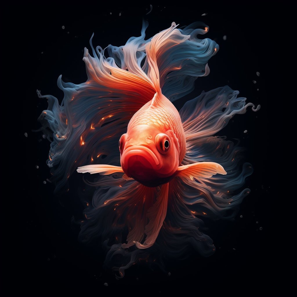 PromptlyAI_YT's tweet photo. @Obey_Crypto My two fancy goldfish. Mostly kept the prompt the same. On one of them added cosmic. Prompt in ALT. #midjourney #PromptlyAI_YT https://t.co/R3bR8BFR7m