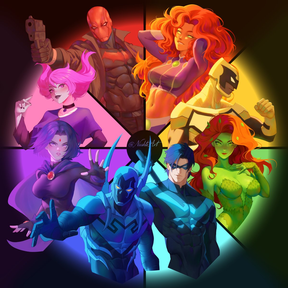 A bit late but I finally finished it! 😭💖#dccomics #redhood #starfire #Dukethomas #PoisonIvy #nightwing #BlueBeetle #raven #jinx #colorwheelchallenge