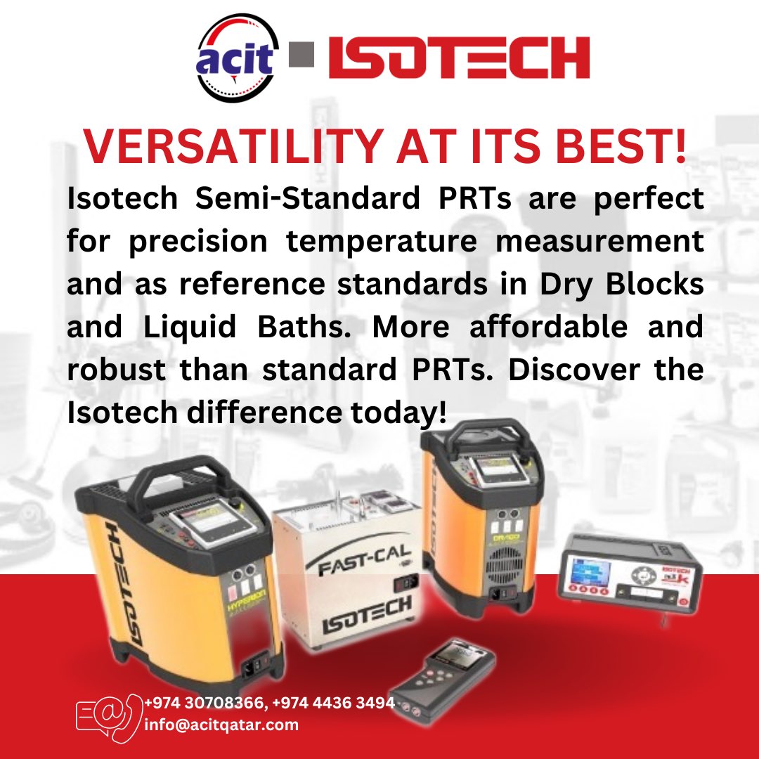QatarAcit's tweet image. #Isotech Semi-Standard PRTs are perfect for precision temperature measurement and as reference standards in Dry Blocks and Liquid Baths. More affordable and robust than standard PRTs. Discover the Isotech difference today

#PRTs #TemperatureCalibration #acitqatar #qatar #teamacit