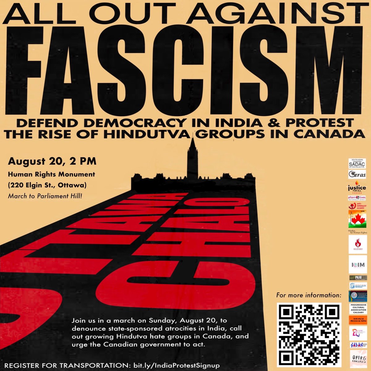 Join us on Aug 20th at 2 PM against Hindutva Fascism in India and within Canada! #internationalsolidarity