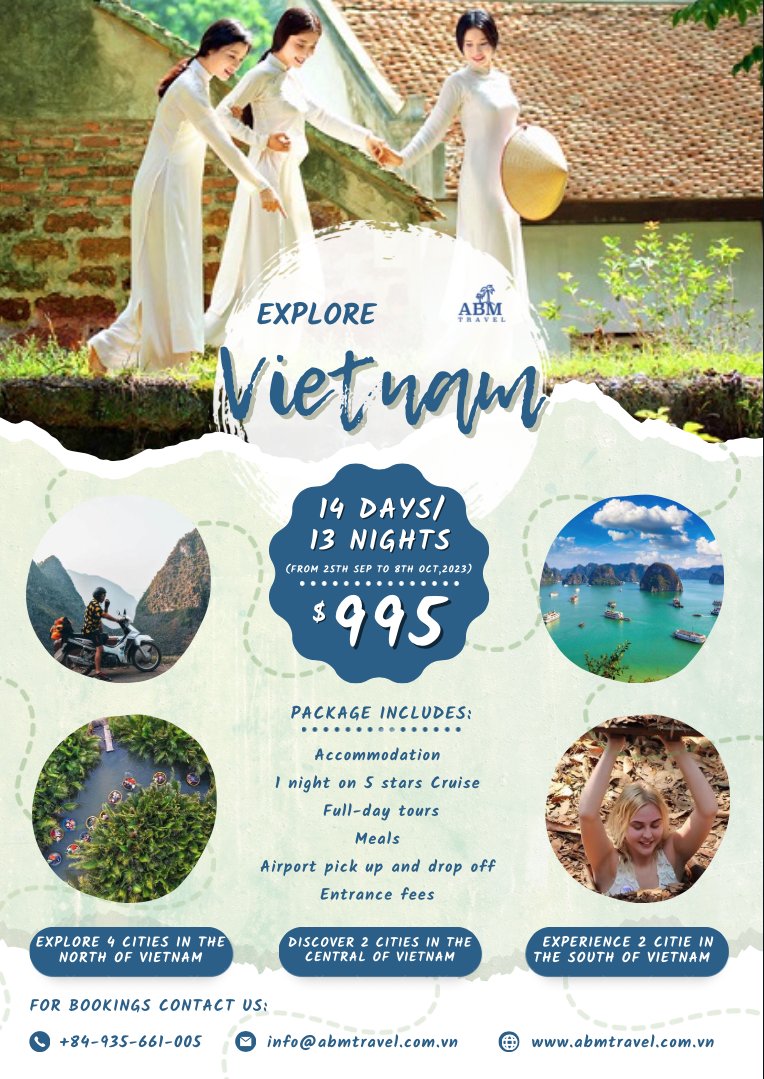 abmtravel_vn's tweet photo. EXPERIENCE THE BEAUTY OF VIETNAM ON 14 DAYS TOUR
#abmtravel #johnabm #sapa #halongbay #ninhbinh #hoian #nhatrang #dalat #mekongtour #vietnam #travel #familytrips #companytrips #outingtrips #packagetours #privatetours #trekking #diving #teambuilding #biking #motortrips https://t.co/24ipIGwIia
