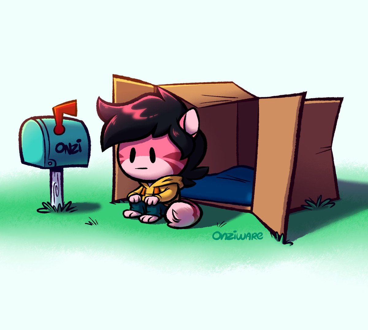 Onziware's tweet photo. He only had enough money to get that mailbox.
I think this cardboard house was unconsciously inspired by that one in the Bolt movie. https://t.co/3OlevESz2o
