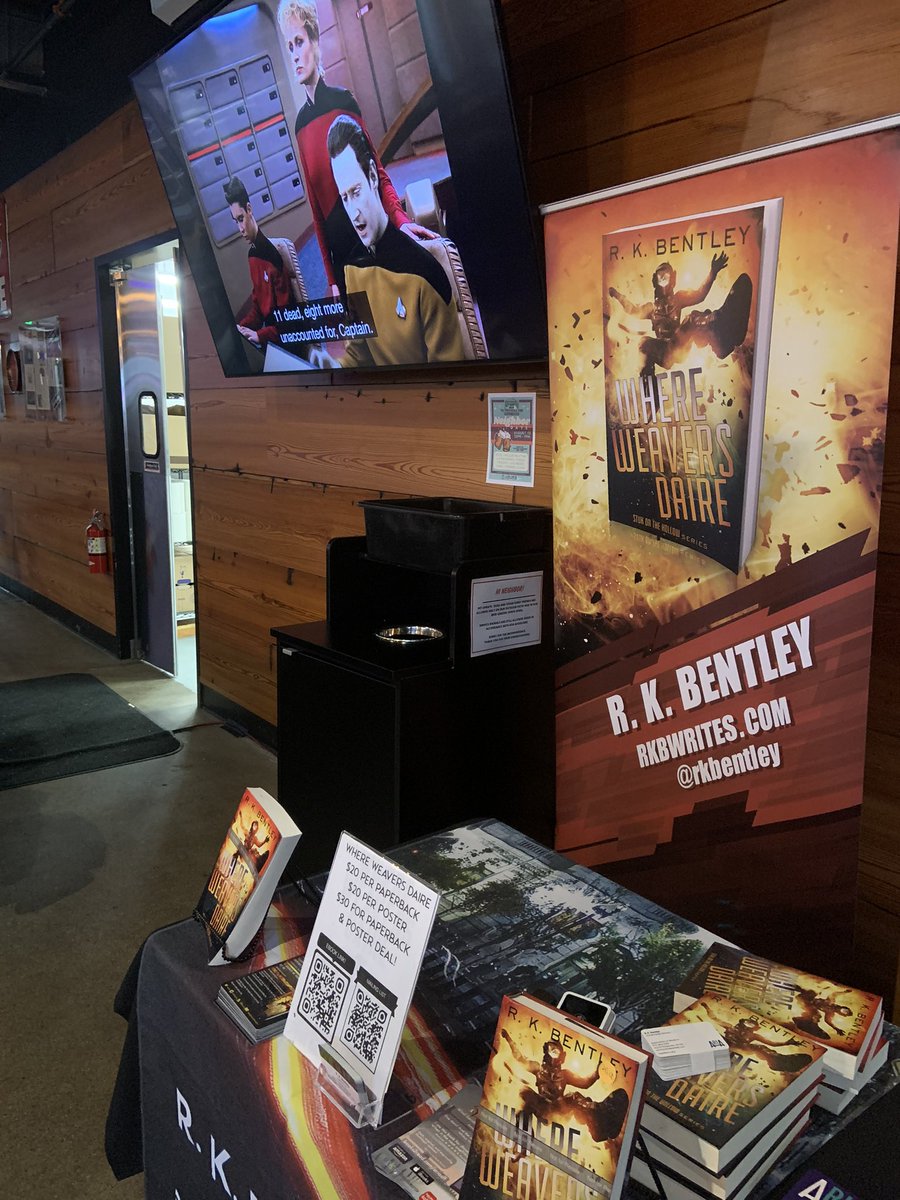 rkbentley's tweet photo. Myself and Kara at @Gansettbeer selling our lovely books 8/10. 6-9pm! #startrektng on the tv above us. Best of Both Worlds! #riauthors #AuthorsOfTwitter #rhodeisland https://t.co/cxd8uKtHtO