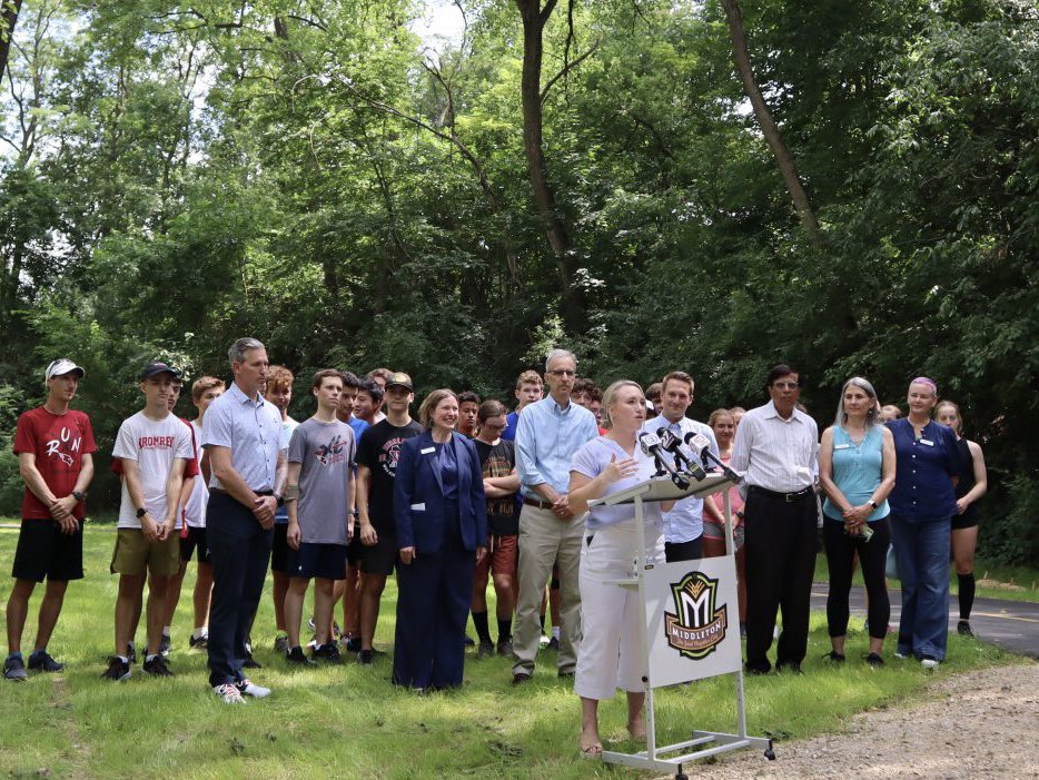 RepJoers's tweet photo. This afternoon, I joined @Middleton_WI Mayor Kuhn, @DaneCoJoe, Alders Janairo and Nelson, and @MidXCtrack for the grand reopening of Pheasant Branch Corridor Trail. After the 2018 flooding &amp; 5 years of hard work by staff, residents can enjoy an accessible and beautiful ride/walk. https://t.co/dNVD46D47u