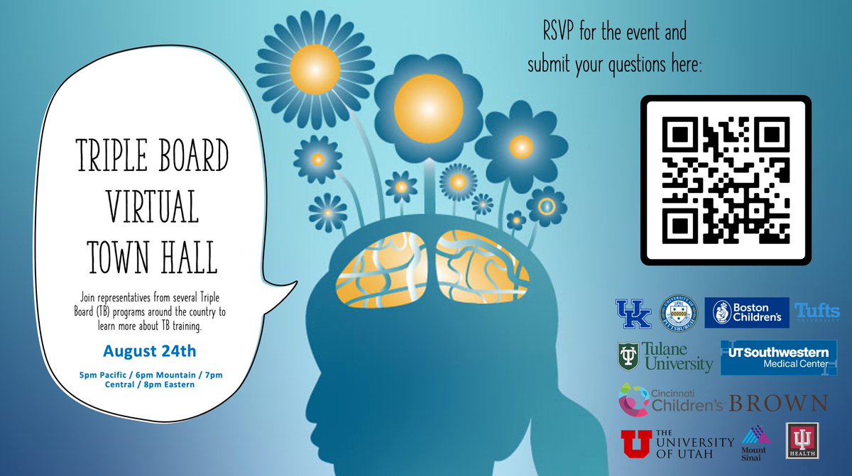 Interested in #TripleBoard? Not sure what TB is but interested in #ChildPsychiatry and #Pediatrics? Come here more! #Match2024 #MedTwitter #pedsmatch2024 #psychmatch2024 #Psychiatry #Pediatrics #PsychTwitter #childpsych #CAP #TB