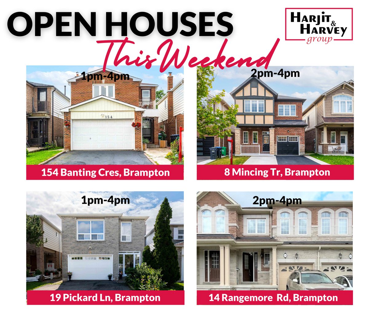 #OpenHouses in #Brampton This #Weekend! You’ll love these amazing #properties Whether you’re looking for a convenient location, a starter home, or an #investment opportunity, you’ll find something that suits your needs.#HarjitHarvey #harjitharveygroup #harjitsaini #harveysingh