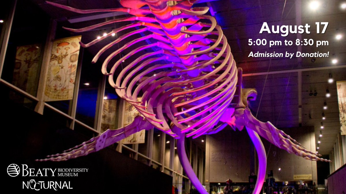 beatymuseum's tweet photo. Our monthly Beaty Nocturnal is next Thursday! Bring your friends, family, and curious minds of all ages to explore the wonders of #biodiversity. Doors will be open until 8:30 pm, with admission by donation after 5:00 pm. #BeatyNocturnal #NightAtTheMuseum #UBClife #YVRevents https://t.co/0Ywg6TiPp1