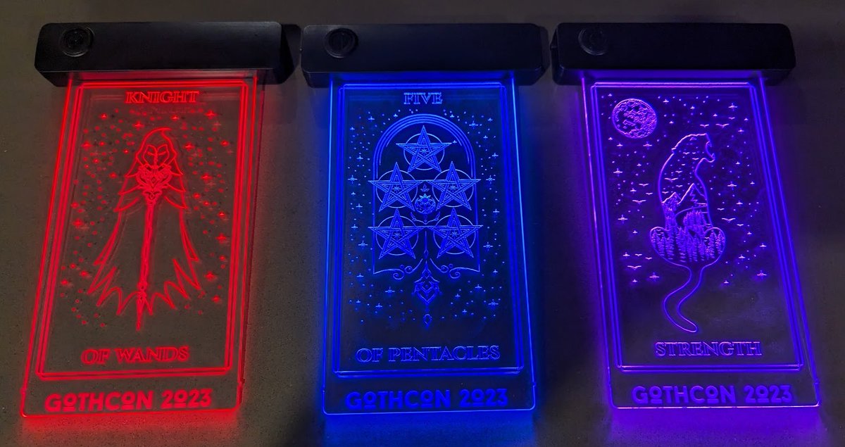 dcgothcon's tweet photo. Hey #badgelife 

Want to see a preview of the Blinky Badges that were brewed up for this year?

I knew you would so behold! The limited print Tarot Card Badge will be available for purchase at the party Friday night and at announced drops!

Which Card will you draw? https://t.co/LGKQkUg3yG