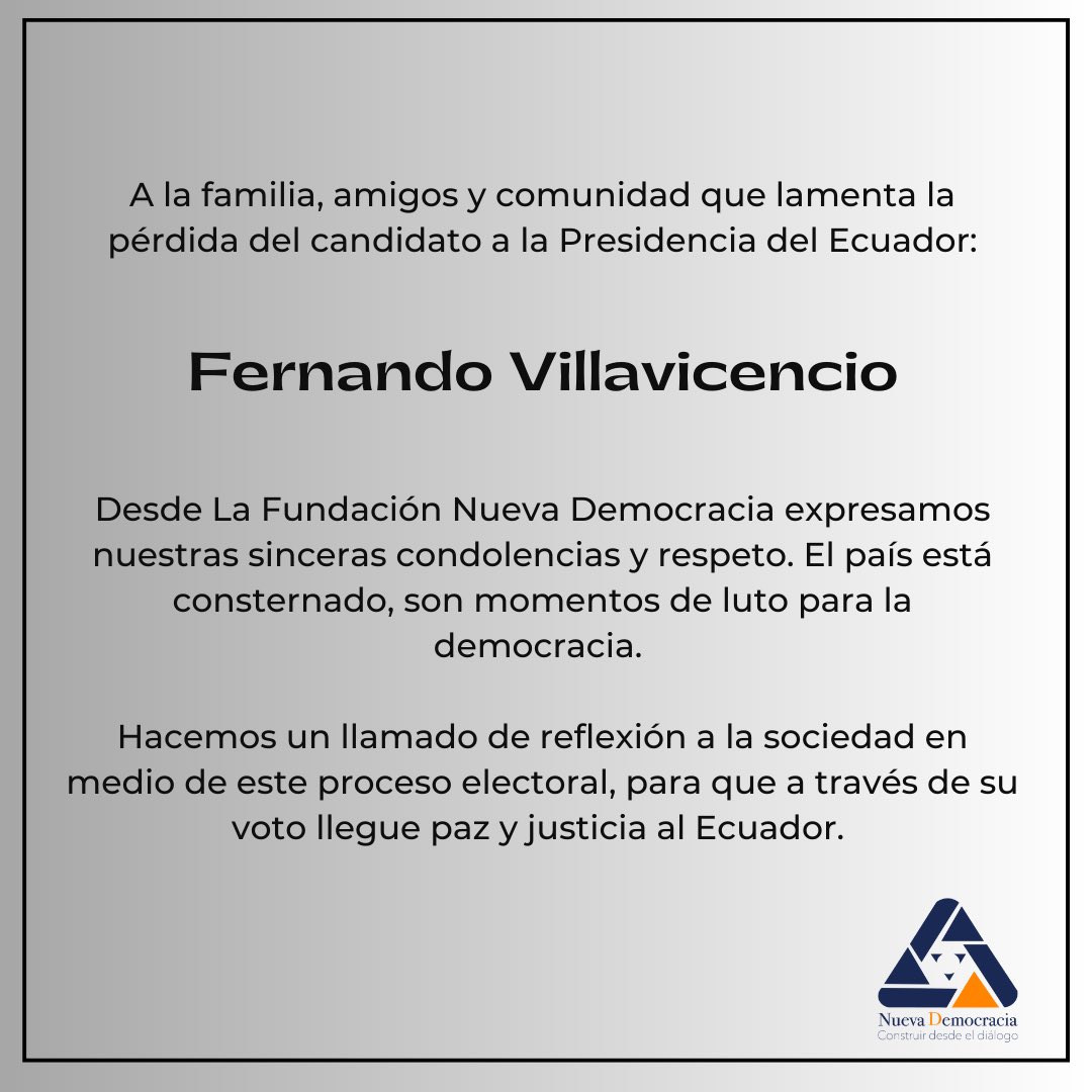 🇪🇨 El tejido social se rompe. Desde Fundación Nueva Democracia rechazamos los actos de violencia que se han suscitado en el Ecuador.