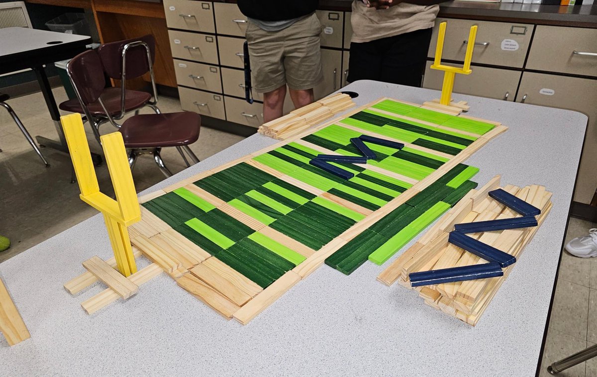 A group of MMS STEM Students created a wooden model of Milan Football Stadium using wooden planks. They made the field, bleachers, and concession stand!  #MilanLife #MilanAwesome