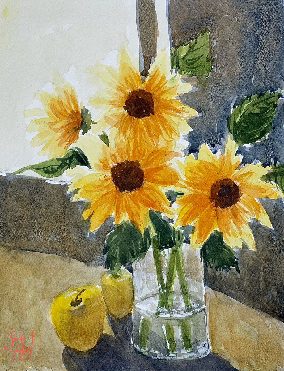 Golden face to sun,
Embrace of light, heart is won,
Sunflower's bright fun 🌼

#watercolorflorals #watercolorfloral #watercolor #loosefloralartist #loosebrushstrokes #loosefloraldesign #loosefloralart #floralart #floral #summer #August