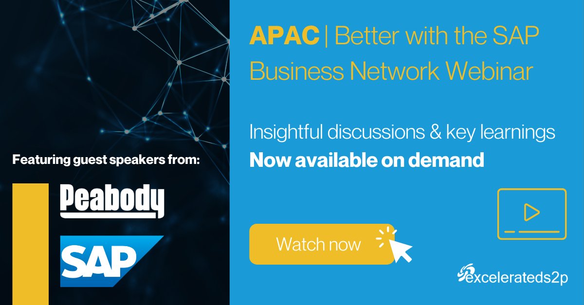 Based in APAC and missed out on our informative ‘Better with the SAP Business Network’ webinar? 

Watch on-demand now and discover real-life customer implementation insights: go.excelerateds2p.com/l/879142/2023-… 

#excelerateds2p #sapbusinessnetwork #webinar