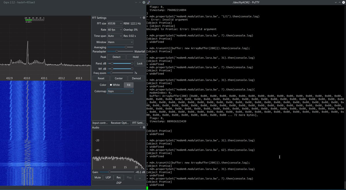 ReimuNotMoe's tweet photo. You can actually change the SF, BW and frequency of the SX126x #LoRa chip in the middle of a transmission lol
#LoShark https://t.co/u0w6rCGc4F