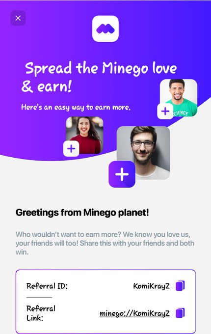 Hey, I just joined the Minego ecosystem. Join me and earn more. Use my referral code  https://t.co/sLPfEaMxcu<a href="/tag/cryptocurrency"class="tags"><span>#cryptocurrency</span></a><a href="/tag/coinhuntworld"class="tags"><span>#coinhuntworld</span></a><a href="/tag/cubiecoin"class="tags"><span>#cubiecoin</span></a>