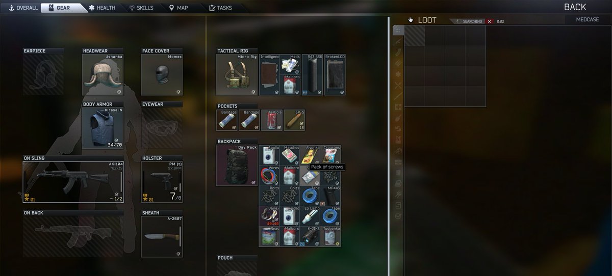 タルコフ　ワイプダッシュ

EvasonアームバンドとW221SANのカギ
インテリにフェンスタスク鍵と
もうこれkappa目指せと？