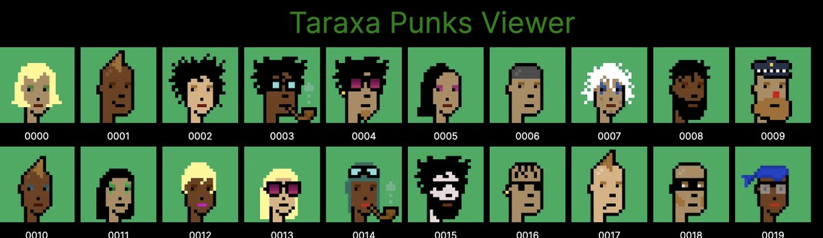 HerbSwap's tweet photo. Our custom made NFT viewer for #Taraxa is coming along nicely! You will soon be able to look at your beautiful Taraxa Punks in a simple DApp!

Mint your own Taraxa Punk (first NFTs on Taraxa) today for 2500 TARA at https://t.co/H2yhz9Ql8c 🌿

#TARA #HERB #TaraPunks #TaraxaPunks https://t.co/C5G8urjGBV