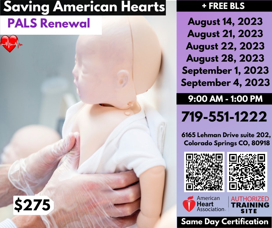 👉savingamericanhearts.com/aha-pals-renew…

#PALSRenewal #PediatricCare #YoungPatients #ResuscitationTechniques #ArrhythmiaInterpretation #CertificationRenewal #EnrollNow #HealthcareExpertise #HealthcareProfessionals #HandsOnLearning #TopTierCare #MedicalSkills #PatientSafety #EnhanceYourSkills