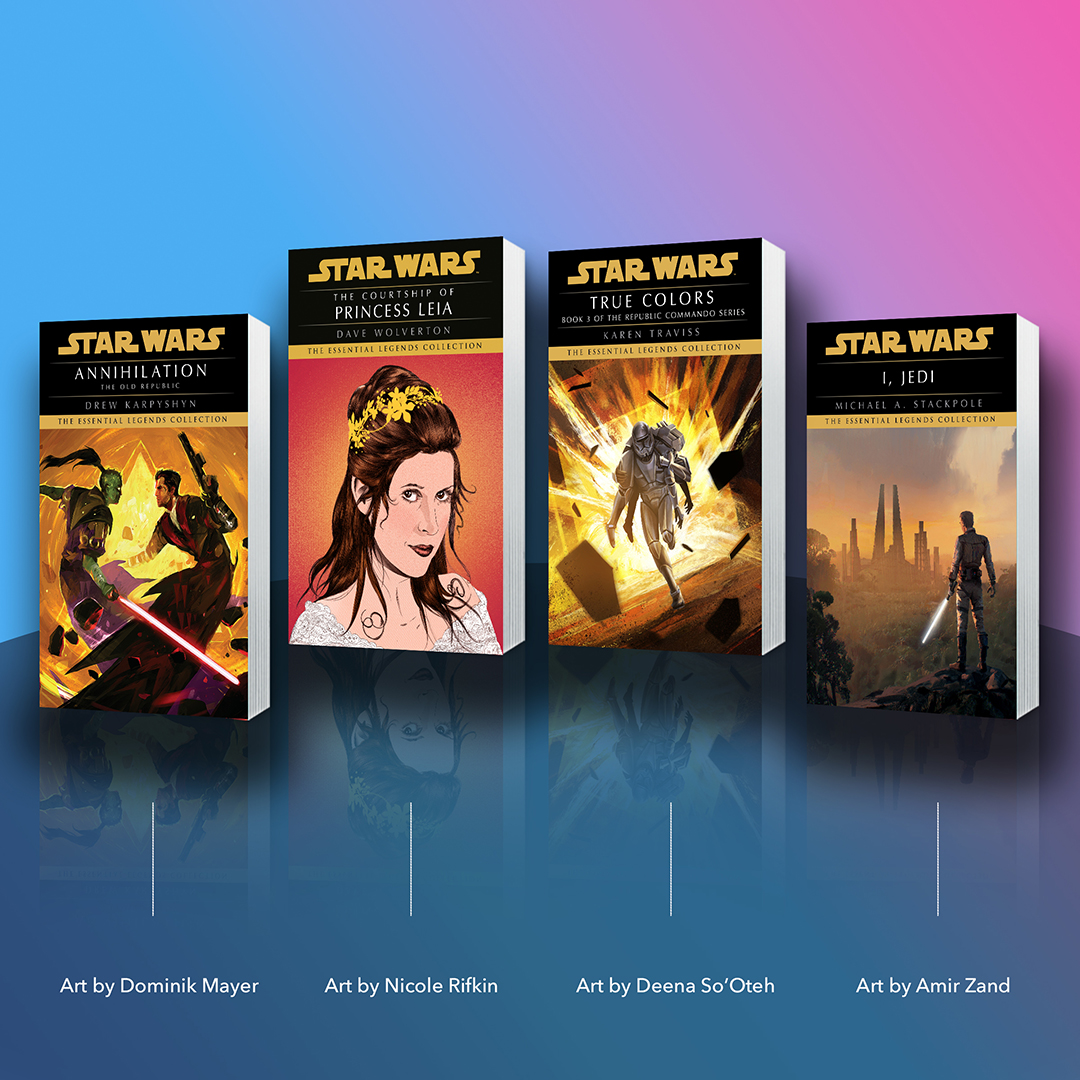 StarWarsByRHW's tweet image. Bringing you the covers of the next collection of #EssentialLegends novels, coming October 24, 2023, featuring brand-new original artwork!