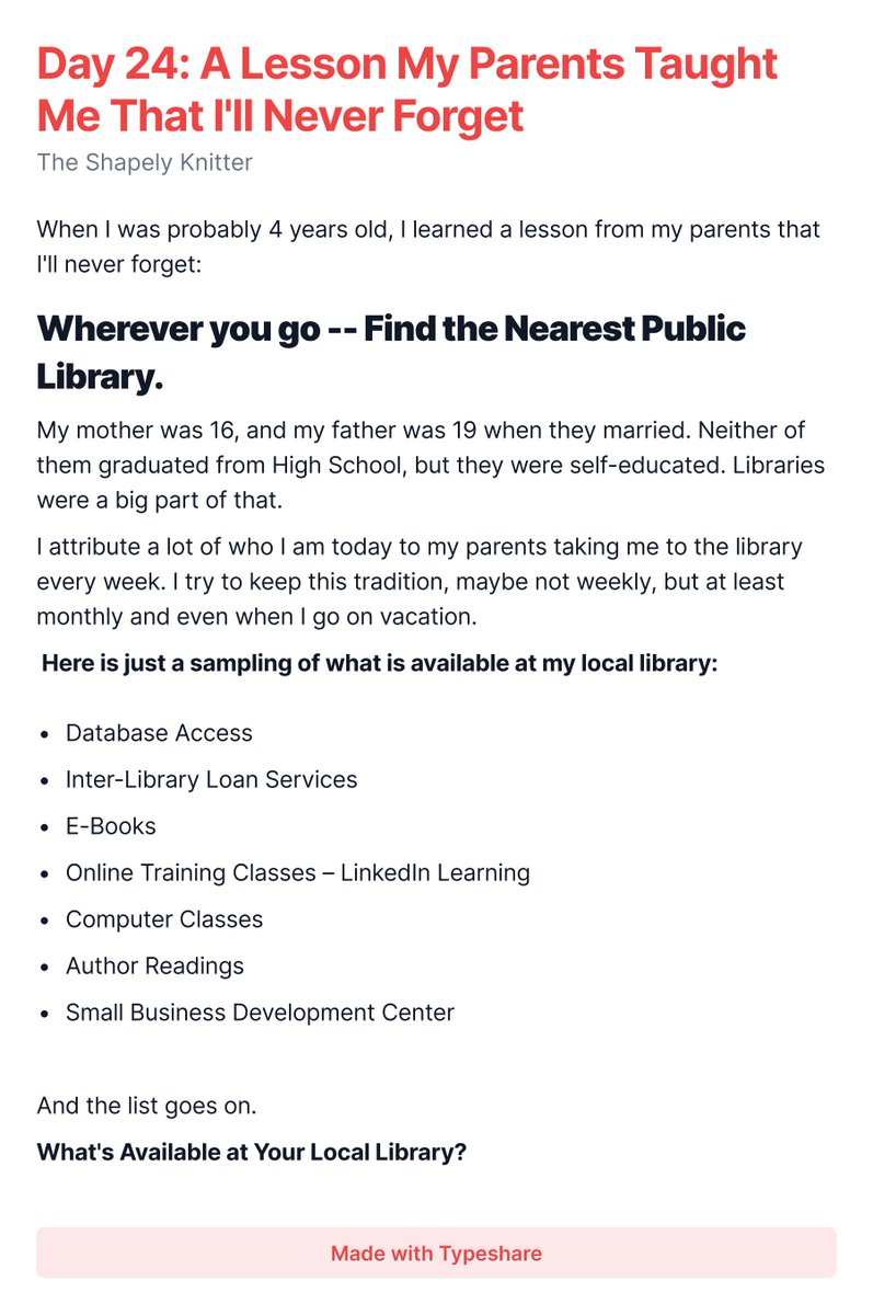 shapelyknitter's tweet image. Day 24: A Lesson My Parents Taught Me That I'll Never Forget